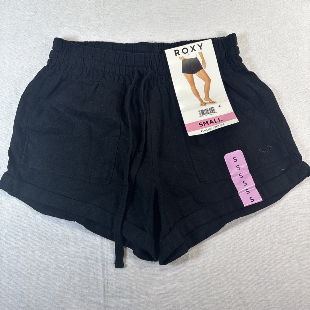 Roxy Women's Linen Blend Pull On Shorts Black Small NWT